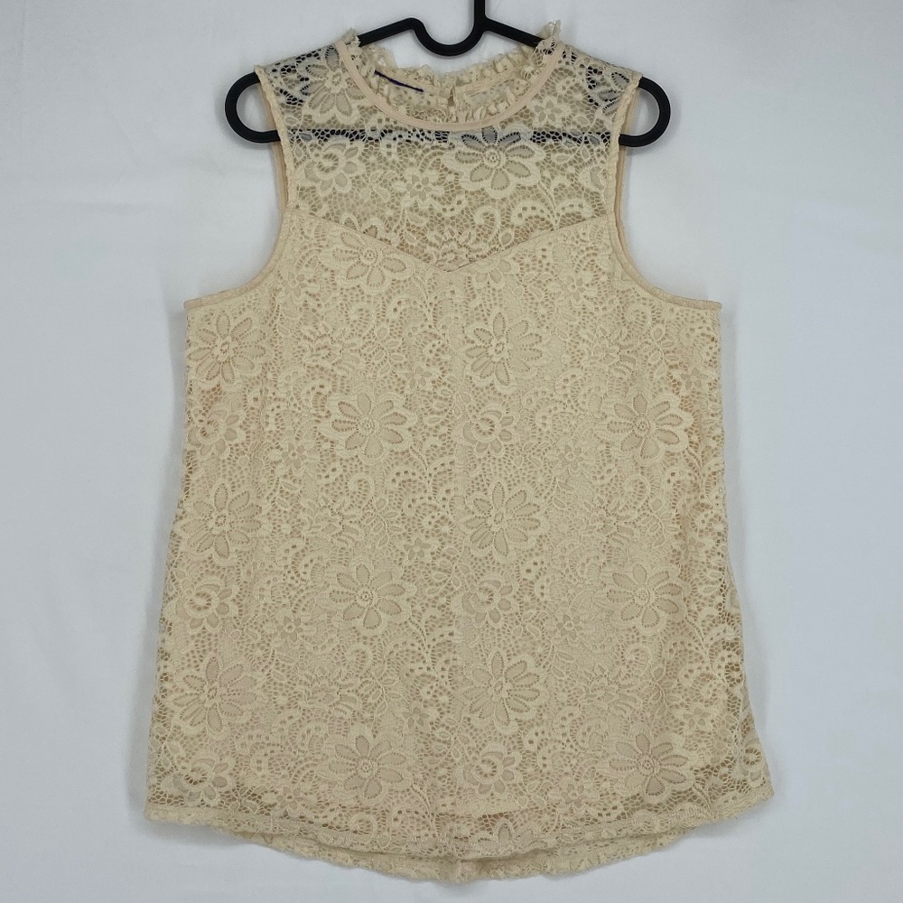 Womens Size Small Sleeveless Top High Neck Ivory Floral Lace Lined Unbranded